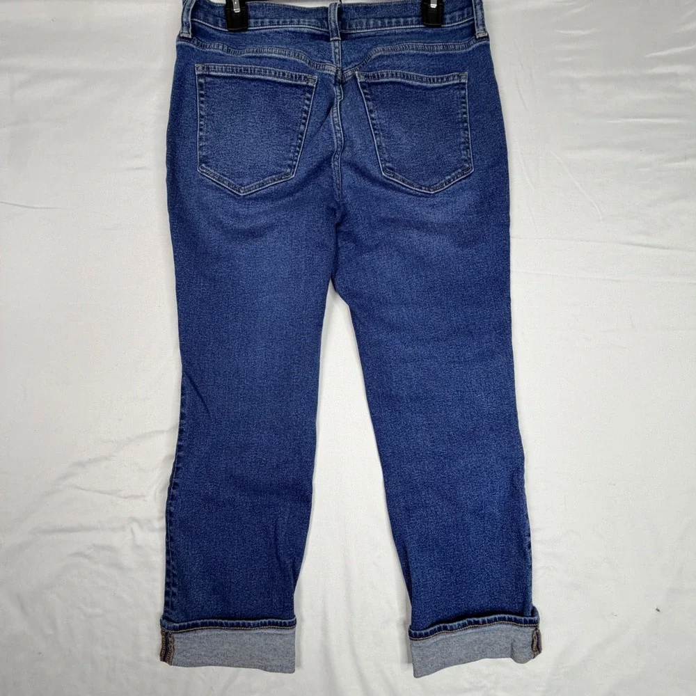 J.Crew Essential Straight Jeans 29 Blue Button Fly High Rise Cuffed Hem